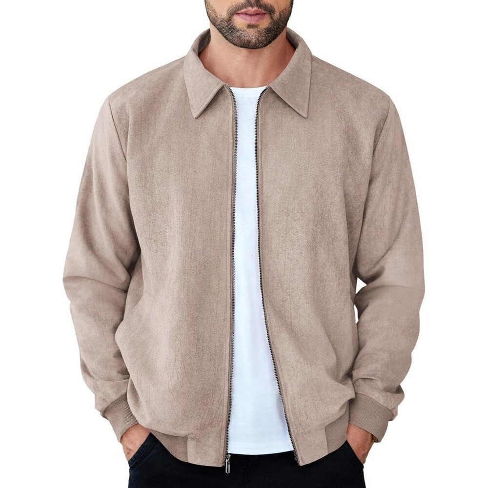 Men's Moon Gray Casual Lightweight Bomber Jacket Zip Up Faux Vintage Leather